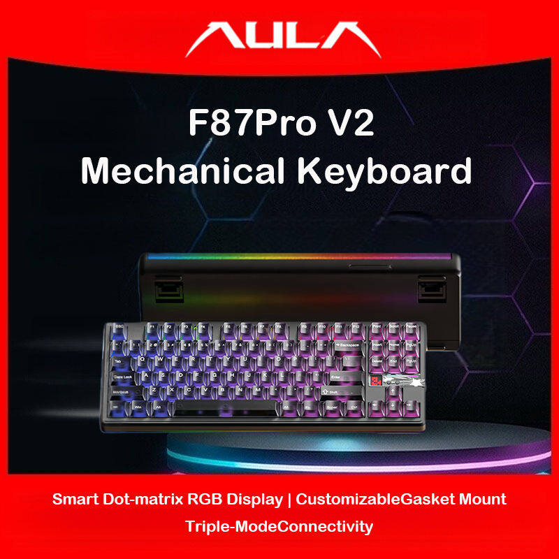 Gaming Keyboard Hot Swappable - AULA F87 Pro V2 Tri-Mode 87-Tasten